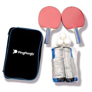 PingPongly Table Tennis Set Retractable Net Paddles Balls Zip Bag Unused